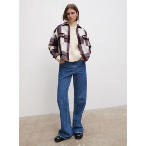 Zara Purple Check Plaid Wool-Blend Overshirt Shacket Jacket